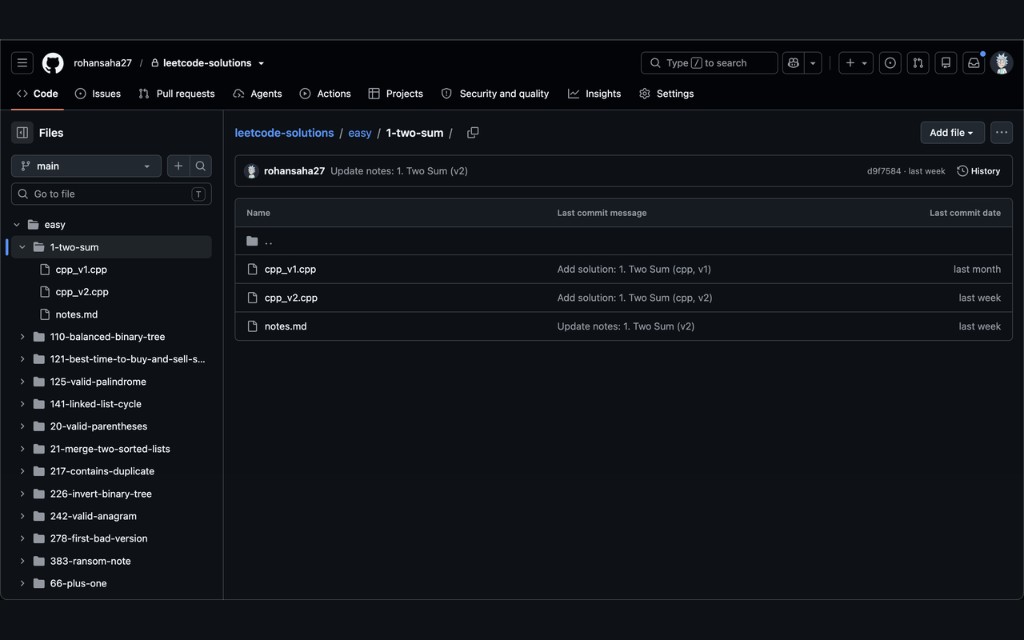 Example GitHub repository structure created by LeetCommit